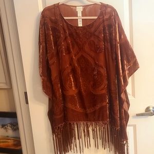 Sz S/M Chicos Velvet-Like Poncho w/ Fringe